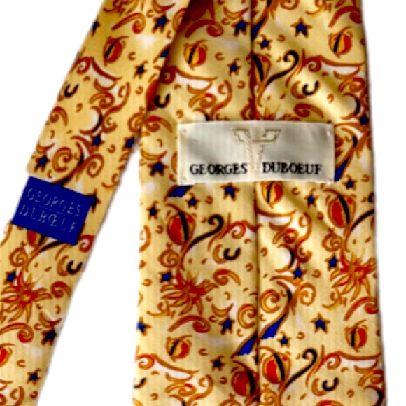 George Duboeuf Silk Classic Abstract Yellow Blue Red Necktie - Picture 3 of 8